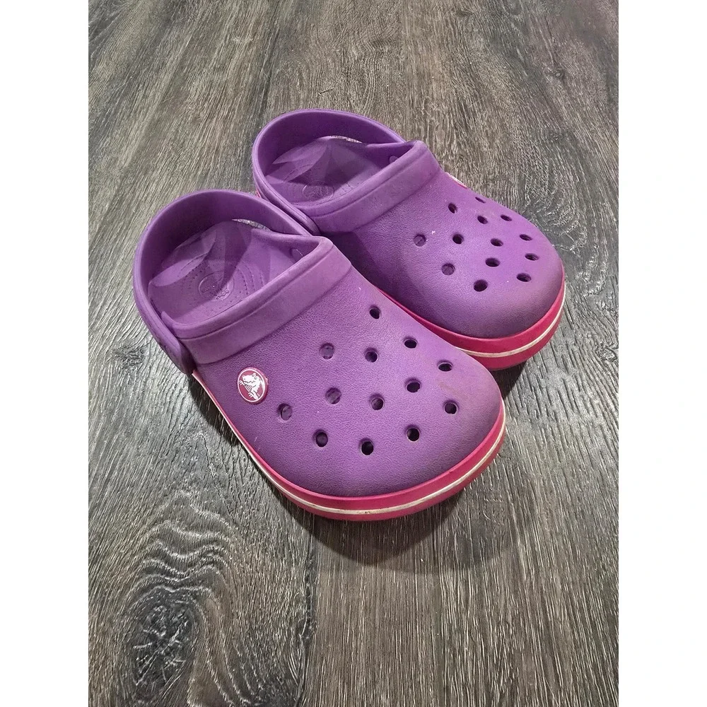 Crocs Kids Crocband Clogs Purple Pink Sporty Sandals Shoes Size J1